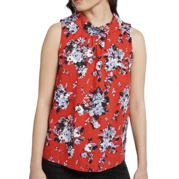 ModCloth Women’s Red Floral Sleeveless Blouse Large Reverse Peter Pan Collar - Picture 1 of 9